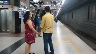Inside of Delhi metro station/ Hauz khas metro station in New Delhi