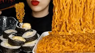 ASMR Eating Gimbap, Buldak Carbonara Noodles Mukbang |Spicy Noodles Challenge