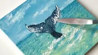 How to draw a whale. Oil painting. Landscape.
