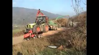 Holzh&auml;ckseln, Hackschnitzel Claas Xerion mit Rasenm&auml;herbulldog