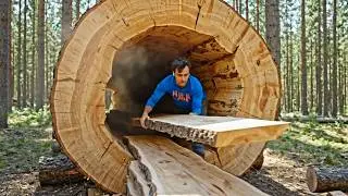 I Carved a SECRET Luxury Room Inside a Giant Tree Log (Silent, Hidden, Cozy)