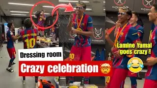 Crazy celebrations Lamine Yamal & Barcelona players in dressing room after beating Madrid Super Copa