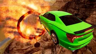 Car Jumps Into Ring Of Fire - BeamNG Drive  | BeamNG-Destruction