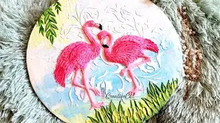 Knife painting/ Plaster painting/ Flamingo 3d painting