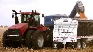 Johnson Family Farms - Case IH 350 Tractor, Kinze 1100 Grain Cart, Unloading on 10-28-2013
