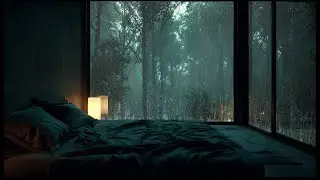 Midnight Rain & Thunderstorm from a Modern Forest Cabin - Relaxing Rain Sounds for Sleep