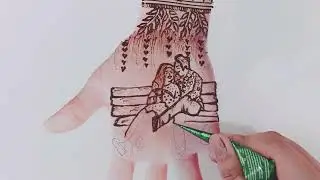 couple sitting together on bench | mehandi design...
