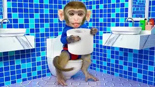 Monkey Baby CoCa goes to the supermarket to buy toilet paper and enjoy delicious fruit