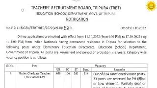 TEACHERS' RECRUITMENT BOARD,TRBT,Tripura Government Jobs Notification,UGT& GT TeacherTotal Post-3168
