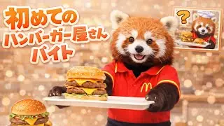 AIレッサーパンダ【ポコ】の日常🐾ハンバーガー定員 をする！AI Red Panda Poco's Daily Life Become a hamburger shop assistant🍔