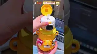 Kids Stainless Steel Water Bottle: Fun Cartoon Designs with Straw & Strap #KidsGear #KidsWaterBottle