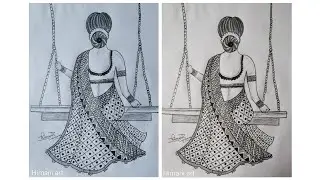 How to draw beautiful traditional girl on swing/ girl drawing/ girl pencil art