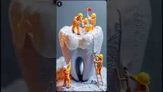 Miniature workers examine the teeth of a big mouth🦷🦷#reels #miniatureworld #youtube