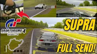 SUPRA FULL SEND at the N&uuml;rburgring with ROAD TIRES (Gran Turismo 4 Steering wheel gameplay Chase Cam
