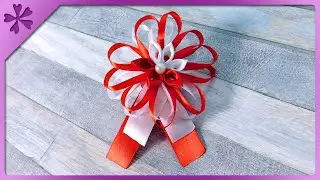DIY Ribbon cockade with kanzashi flower (ENG Subtitles) - Speed up #698