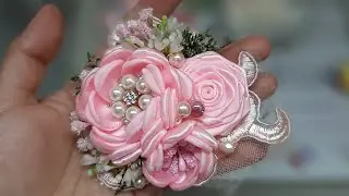 Como hacer una tiara con pedrería  foyage y flores de liston satín #MAYRALEON