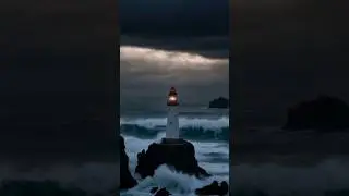 Lighthouse beacon in the dark stormy sea 💫🌊 #envirobeats #lighthouse #sea #storm #dark #relaxing