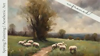 Serene Spring Pasture - Muted Vintage Oil Painting | TV Wallpaper Art