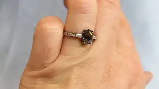 Dainty Hexagon Salt and Pepper Diamond Engagement Ring, Antique Black Gold Diamond Promise Ring