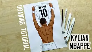 How to draw Mbappe holding the jersey Real Madrid