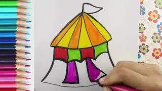 Super Cute Tent House Drawing 🏕️💛 | How to Draw Tent House Easy 🏕️ | Cute Kids Drawing Tutorial