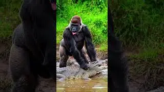Gorilla Catches Crocodile with Bare Hands #wildlifeshorts