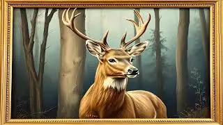 Gold Framed, TV Picture. Deer, In The Woods, Old Style, Paint . Screensaver.   #deer#outdoors#paint