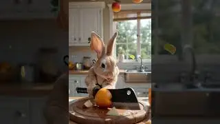Cute Rabbit Goes Crazy with Knife: Epic Fruit Cutting Fail or Win귀여운 토끼 셰프가 오렌지 프로처럼 자르기! 바이럴 주방 마법
