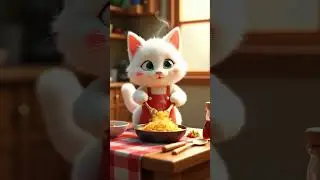 🍚The cute white cat cooking a fried rice. AI #ai #cat #aimade #catcooking #cute#orangecat #whitecat