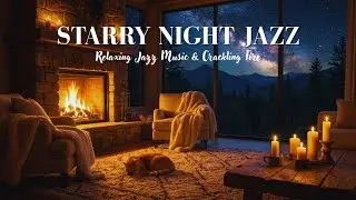 Cozy Winter Night with Sleeping Cat   Relaxing Jazz Music  Crackling Fire