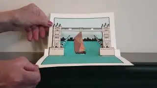 Pop up card of Thames Sailing Barge passing under Tower Bridge.