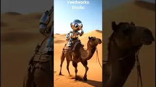 robot is riding a camel in a desert #ai #robot #viralvideo #trending #camel #youtubereels #kids