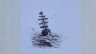 Ink Ship Drawing – Expressive Pen Art on Paper | SSM Art