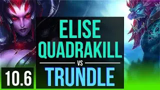 ELISE vs TRUNDLE (JUNGLE) | Quadrakill, KDA 18/1/6, Triple Kill, Legendary | EUW Master | v10.6