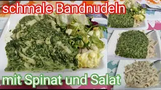 DIY - schmale Bandnudeln mit Spinat und Salat