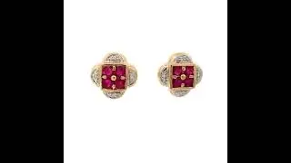 Ruby and Diamond Quatrefoil Stud Earrings