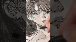 How I draw portrait with ink #drawing #shorts
