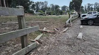 Car drives through fence at Quarry Park in El Granada