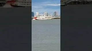 Steamboat Natchez Paddlewheeler takes a cruise down Mississippi River in New Orleans #neworleans