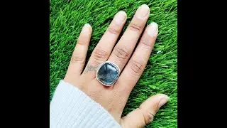 Simple Rutilated Quartz Ring,925 Sterling Silver,Black Rutile Ring