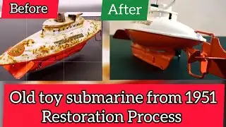 Old toy submarine from 1951, restored using a handmade slingshot