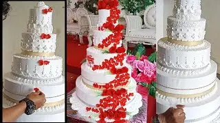 Cara menghias kue pernikahan 5 tingkat/wedding cake #weddingcake  #5tingkat #dapurmalika
