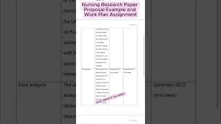 Nursing Research Paper Proposal Example and Work Plan Assignment