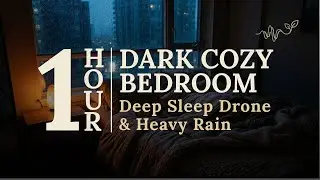 1 Hour Dark Cozy Bedroom Ambience | Heavy Rainstorm & Sleep Drone for Insomnia