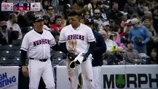 Toledo Mud Hens' Bligh Madris 2 run triple vs. Columbus Clippers