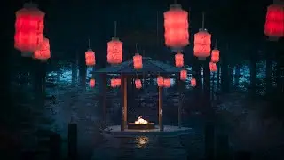 Gazebo Paper Lantern Ambience | Thunderstorm ASMR