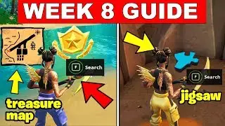 Fortnite ALL Season 8 Week 8 Challenges Guide! Search the Treasure Map Signpost,Jigsaw Puzzle Pieces