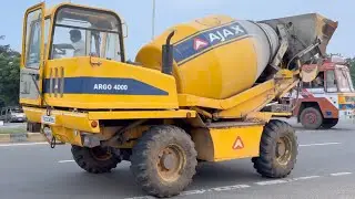 Backhoe Loader Concrete Mixer on Road | Ajax Argo 4000 Heavy Construction Machine Moving