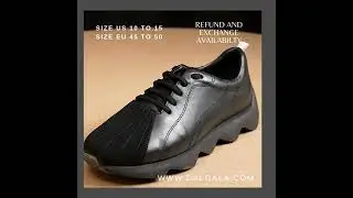 Black Calfskin Men's King Size Handmade Wide Fit Sneakers