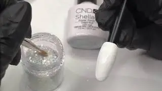 Glitter Nails Tutorial - Lecent&eacute; Golden White Multi Glitz over CND Shellac Cream Puff